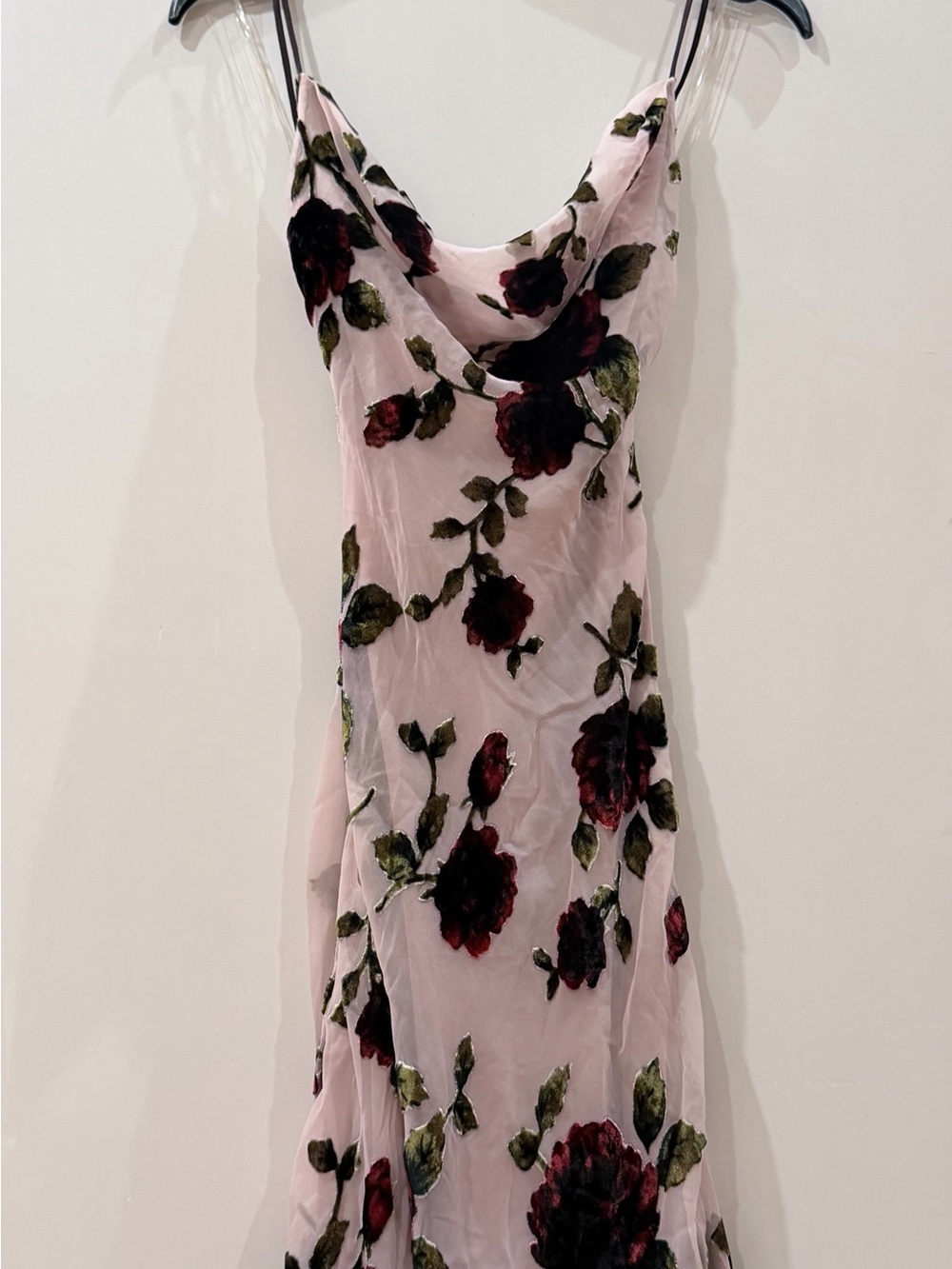 House of CB Sheer Pink Floral Dresswith Velvet Rose Applique - Picture 4 of 4